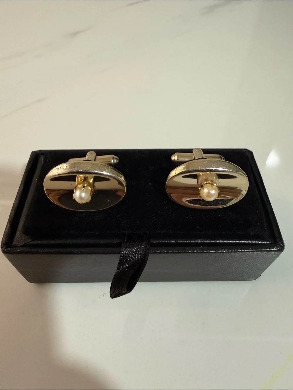 Oval Cufflinks with Pearl Accent